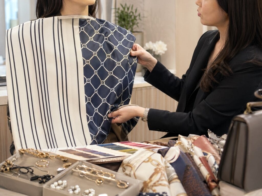 Close-up of warm n cool color draping comparison for dark skin tones in Seoul.