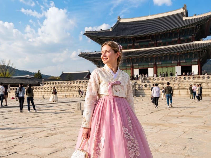 Traditional K-culture experiences Seoul - Foreigner wearing Hanbok at Palace