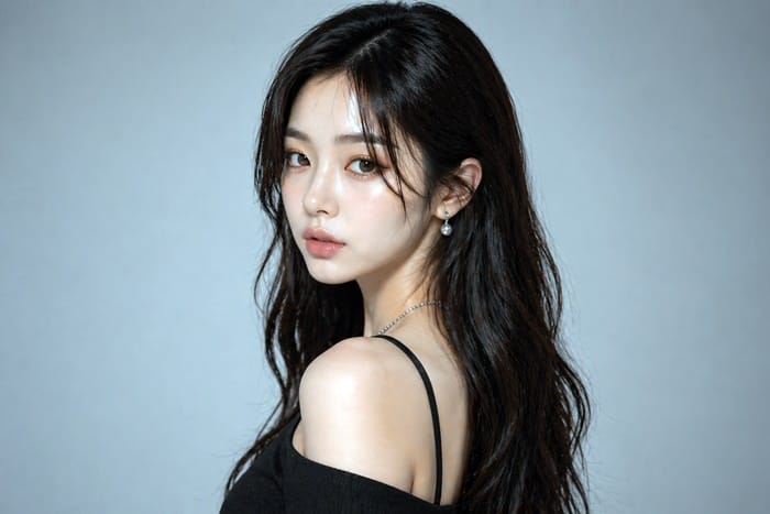 K-pop hairstyle long wavy hair Korean natural style