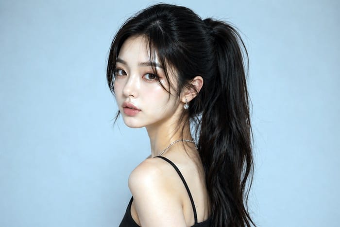 K-pop hairstyle ponytail Korean natural hair look
