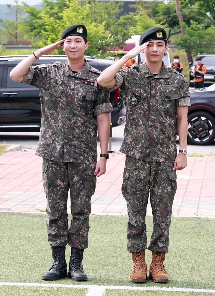 RM and V of BTS after completing their military service in 2025.