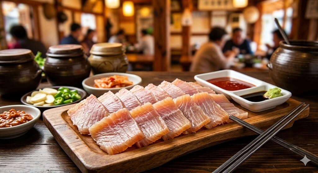 Shocking Korean Food: Hongeo (Fermented Skate) Samhap Platter