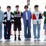 Stray Kids airport fashion at Incheon Airport in 2024 featuring denim, rugby shirts, varsity jackets, and casual streetwear.